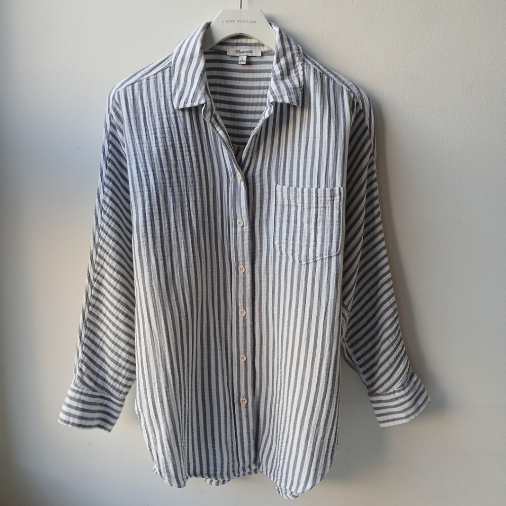 Madewell Dolman Sleeve Button Front Shirt White Stripe Women's Small